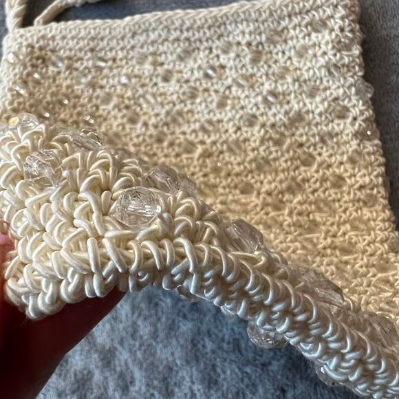 Women's Crochet Beaded Mini Bag Lightweight Coastal Boho Cottagecore - Picture 5 of 9
